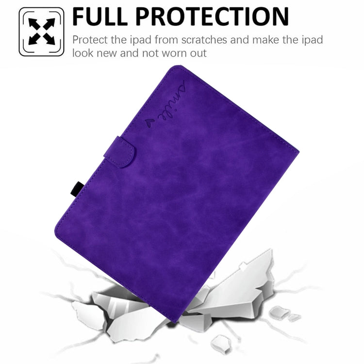 For iPad Pro 11 2024 Embossed Smile Smart Leather Tablet Case(Purple) - iPad Pro 11 2024 Cases by buy2fix | Online Shopping UK | buy2fix