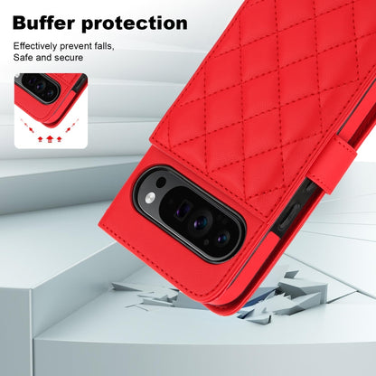 For Google Pixel 9 Crossbody Multifunction Rhombic Leather Phone Case(Red) - Google Cases by buy2fix | Online Shopping UK | buy2fix