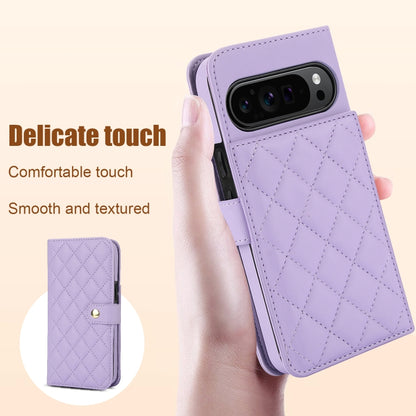 For Google Pixel 9 Crossbody Multifunction Rhombic Leather Phone Case(Purple) - Google Cases by buy2fix | Online Shopping UK | buy2fix