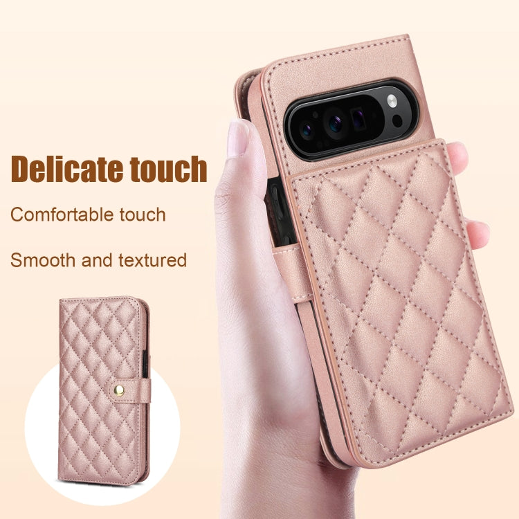 For Google Pixel 9 Pro XL Crossbody Multifunction Rhombic Leather Phone Case(Rose Gold) - Google Cases by buy2fix | Online Shopping UK | buy2fix