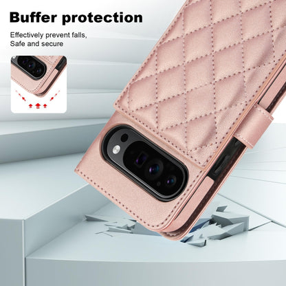 For Google Pixel 9 Pro XL Crossbody Multifunction Rhombic Leather Phone Case(Rose Gold) - Google Cases by buy2fix | Online Shopping UK | buy2fix