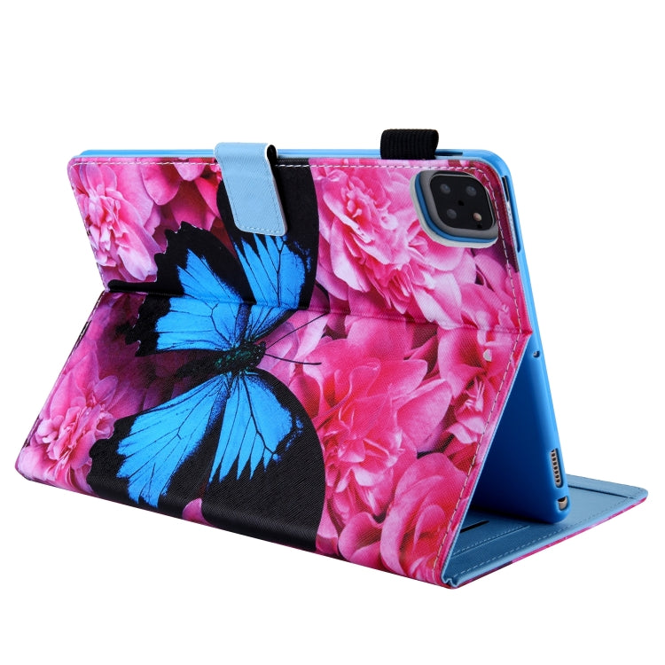 For iPad Pro 11 2024 Colored Drawing Leather Smart Tablet Case(Red Flower Blue Butterfly) - iPad Pro 11 2024 Cases by buy2fix | Online Shopping UK | buy2fix