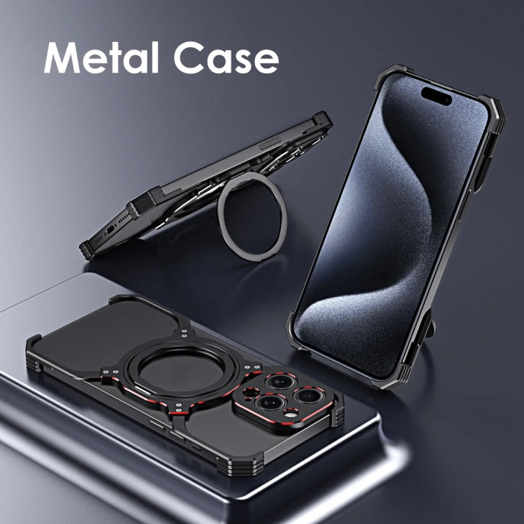 For iPhone 14 Pro Mechanical Arm Borderless MagSafe Holder Metal Phone Case(Black Purple) - iPhone 14 Pro Cases by buy2fix | Online Shopping UK | buy2fix