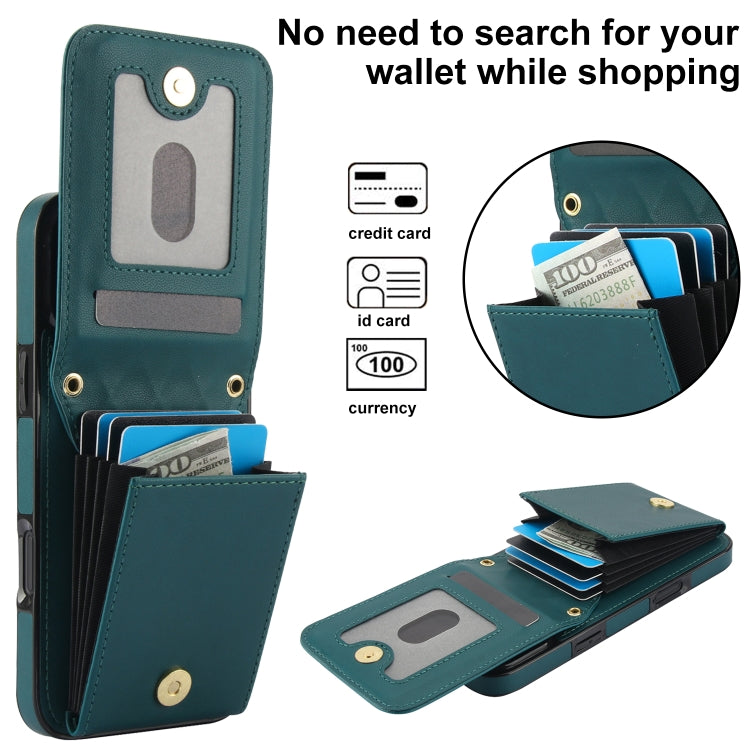 For iPhone 16 Pro Max YM015 Crossbody Rhombic Card Bag RFID Phone Case(Green) - iPhone 16 Pro Max Cases by buy2fix | Online Shopping UK | buy2fix