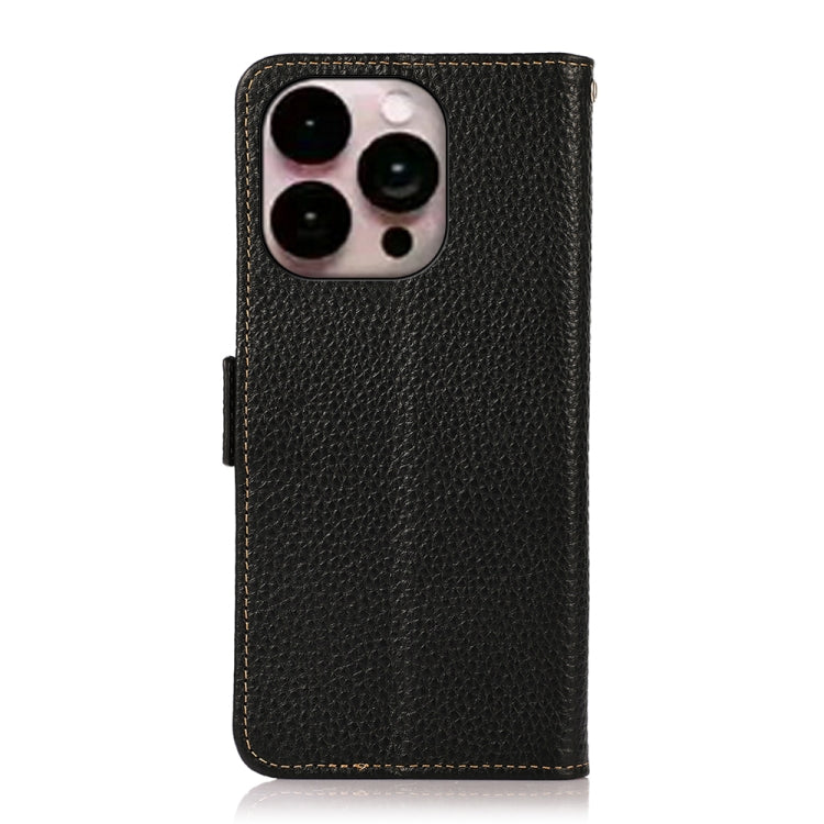 For iPhone 16 Pro KHAZNEH Side-Magnetic Litchi Genuine Leather RFID Case(Black) - iPhone 16 Pro Cases by buy2fix | Online Shopping UK | buy2fix