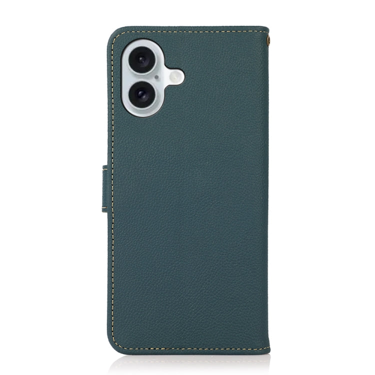 For iPhone 16 Plus KHAZNEH Custer Genuine Leather RFID Phone Case(Green) - iPhone 16 Plus Cases by buy2fix | Online Shopping UK | buy2fix