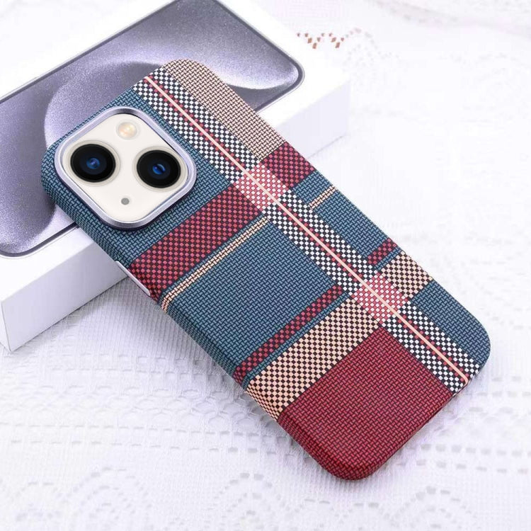 For iPhone 14 Kevlar Carbon Fiber Texture MagSafe Magnetic Phone Case(Red Green Checkered) - iPhone 14 Cases by buy2fix | Online Shopping UK | buy2fix