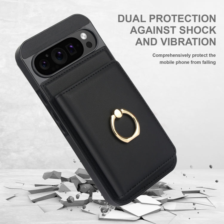 For Google Pixel 9 RFID Anti-theft Card Ring Holder Phone Case(Black) - Google Cases by buy2fix | Online Shopping UK | buy2fix