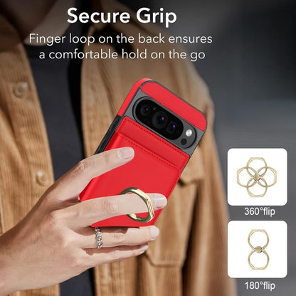 For Google Pixel 9 RFID Anti-theft Card Ring Holder Phone Case(Red) - Google Cases by buy2fix | Online Shopping UK | buy2fix