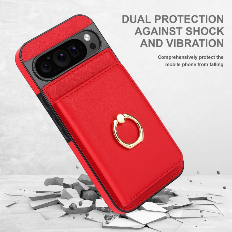 For Google Pixel 9 Pro XL RFID Anti-theft Card Ring Holder Phone Case(Red) - Google Cases by buy2fix | Online Shopping UK | buy2fix