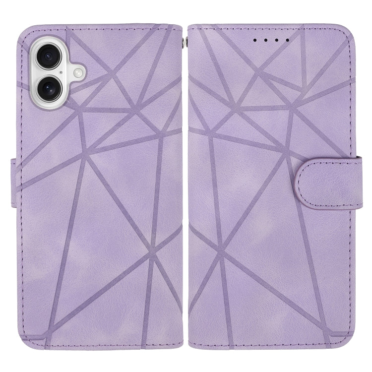 For iPhone 16 Plus Skin Feel Geometric Lines Leather Phone Case(Purple) - iPhone 16 Plus Cases by buy2fix | Online Shopping UK | buy2fix