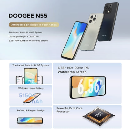 [HK Warehouse] DOOGEE N55, 4GB+128GB, 6.56 inch Android 14 Spreadtrum T606 Octa Core, Network: 4G(Black) - DOOGEE by DOOGEE | Online Shopping UK | buy2fix