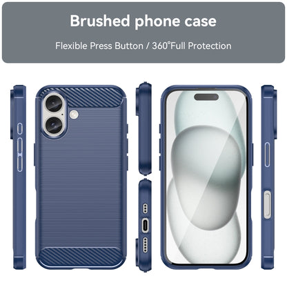 For iPhone 16 Plus Brushed Texture Carbon Fiber TPU Phone Case(Blue) - iPhone 16 Plus Cases by buy2fix | Online Shopping UK | buy2fix