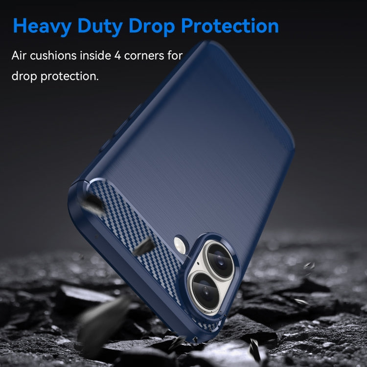 For iPhone 16 Brushed Texture Carbon Fiber TPU Phone Case(Blue) - iPhone 16 Cases by buy2fix | Online Shopping UK | buy2fix