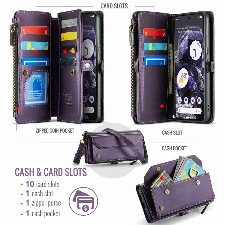 For Google Pixel 8 CaseMe C36 Card Slots Zipper Wallet RFID Anti-theft Leather Phone Case(Purple) - Google Cases by CaseMe | Online Shopping UK | buy2fix