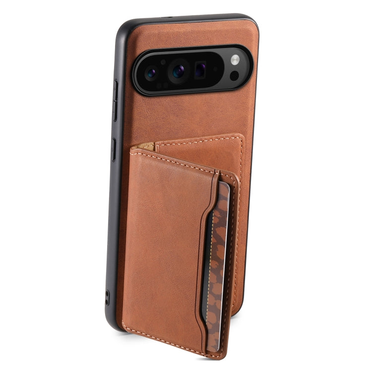 For Google Pixel 9 Pro Denior D13 Retro Texture Leather MagSafe Card Bag Phone Case(Brown) - Google Cases by Denior | Online Shopping UK | buy2fix