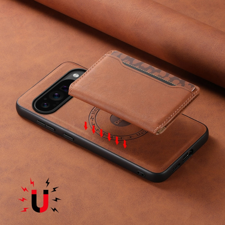 For Google Pixel 9 Pro Denior D13 Retro Texture Leather MagSafe Card Bag Phone Case(Brown) - Google Cases by Denior | Online Shopping UK | buy2fix