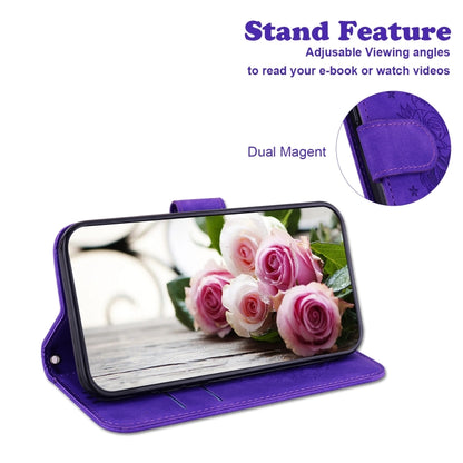 For iPhone 16 Pro Max Butterfly Rose Embossed Leather Phone Case(Purple) - iPhone 16 Pro Max Cases by buy2fix | Online Shopping UK | buy2fix