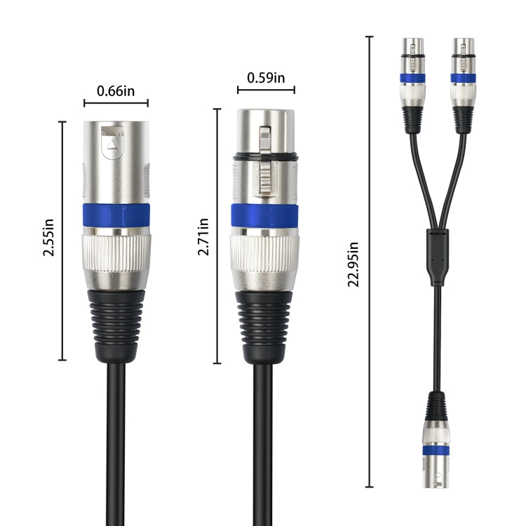 2055YMFF-05 XLR 3pin Male to Dual Female Audio Cable, Length: 50cm(Black+Green) - Microphone Audio Cable & Connector by buy2fix | Online Shopping UK | buy2fix