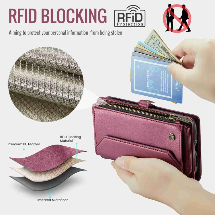 For iPhone XR CaseMe C36 Card Slots Zipper Wallet RFID Anti-theft Leather Phone Case(Wine Red) - More iPhone Cases by CaseMe | Online Shopping UK | buy2fix