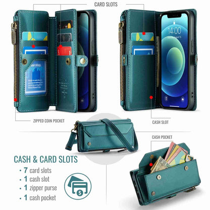 For iPhone 12 mini CaseMe C36 Card Slots Zipper Wallet RFID Anti-theft Leather Phone Case(Blue-green) - iPhone 12 mini Cases by CaseMe | Online Shopping UK | buy2fix