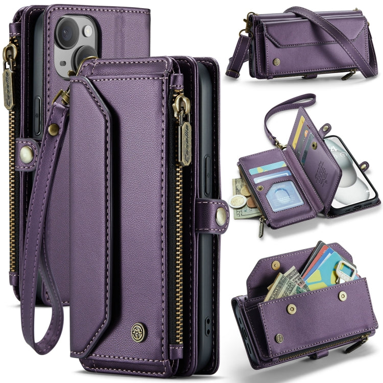 For iPhone 15 Plus CaseMe C36 Card Slots Zipper Wallet RFID Anti-theft Leather Phone Case(Purple) - iPhone 15 Plus Cases by CaseMe | Online Shopping UK | buy2fix