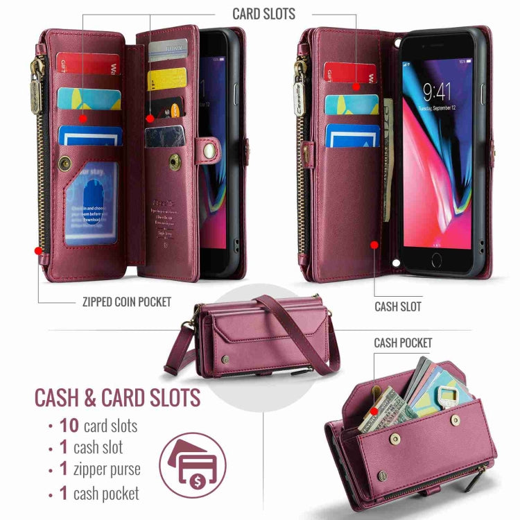 For iPhone 8 Plus / 7 Plus / 6 Plus CaseMe C36 Card Slots Zipper Wallet RFID Anti-theft Leather Phone Case(Wine Red) - More iPhone Cases by CaseMe | Online Shopping UK | buy2fix