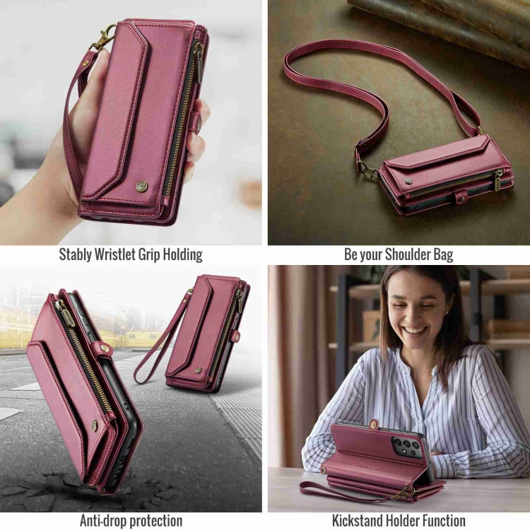 For Samsung Galaxy A23 CaseMe C36 Card Slots Zipper Wallet RFID Anti-theft Leather Phone Case(Wine Red) - Galaxy Phone Cases by CaseMe | Online Shopping UK | buy2fix