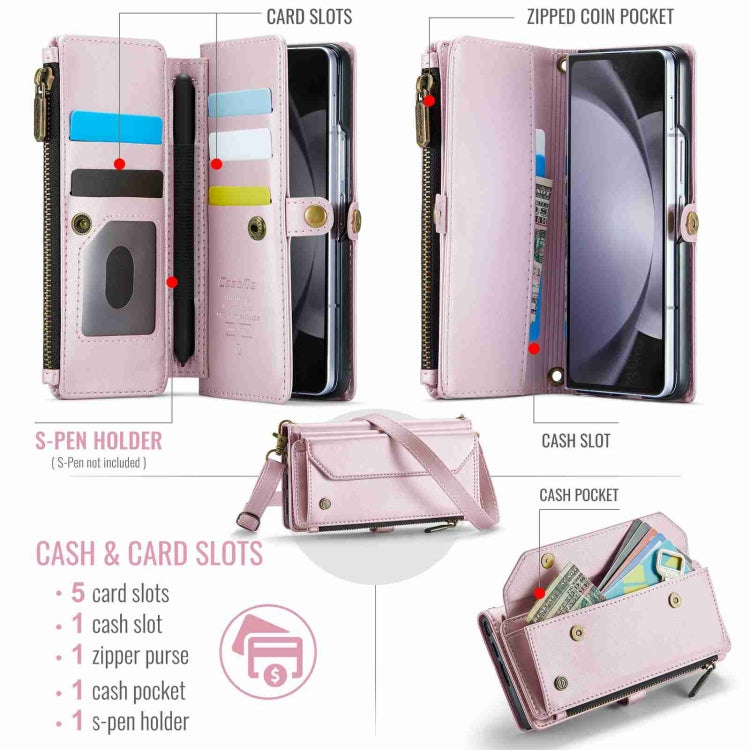 For Samsung Galaxy Z Fold5 CaseMe C36 Card Slots Zipper Wallet RFID Anti-theft Leather Phone Case(Pink) - Galaxy Z Fold5 Cases by CaseMe | Online Shopping UK | buy2fix