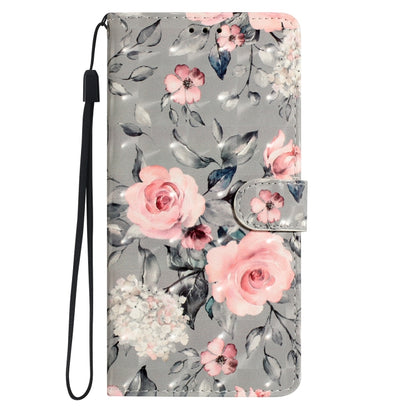 For iPhone 16 Pro 3D Pattern Leather Phone Case(Gray Base Flower) - iPhone 16 Pro Cases by buy2fix | Online Shopping UK | buy2fix