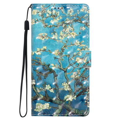 For Motorola Edge 2024 3D Pattern Leather Phone Case(Blue Base Apricot Flower) - Motorola Cases by buy2fix | Online Shopping UK | buy2fix