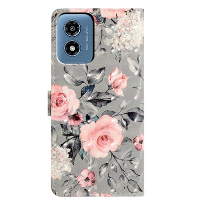 For Motorola Moto G Play 2024 3D Pattern Leather Phone Case(Gray Base Flower) - Motorola Cases by buy2fix | Online Shopping UK | buy2fix