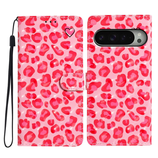 For Google Pixel 9 / 9 Pro 3D Pattern Leather Phone Case(Pink Leopard Print) - Google Cases by buy2fix | Online Shopping UK | buy2fix