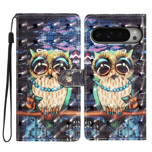 For Google Pixel 9 / 9 Pro 3D Pattern Leather Phone Case(Big-eyed owl) - Google Cases by buy2fix | Online Shopping UK | buy2fix