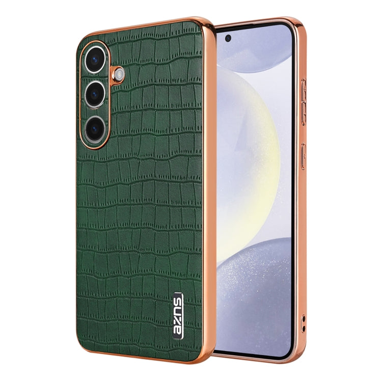 For Samsung Galaxy S24 5G AZNS Electroplated Frame Crocodile Texture Full Coverage Phone Case(Green) - Galaxy S24 5G Cases by AZNS | Online Shopping UK | buy2fix