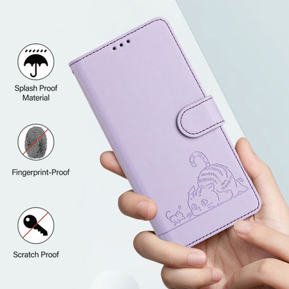 For Blackview A52 Cat Rat Embossed Pattern RFID Leather Phone Case with Lanyard(Purple) - More Brand by buy2fix | Online Shopping UK | buy2fix