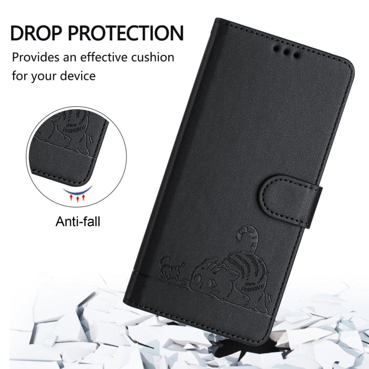 For Blackview A53 Cat Rat Embossed Pattern RFID Leather Phone Case with Lanyard(Black) - More Brand by buy2fix | Online Shopping UK | buy2fix