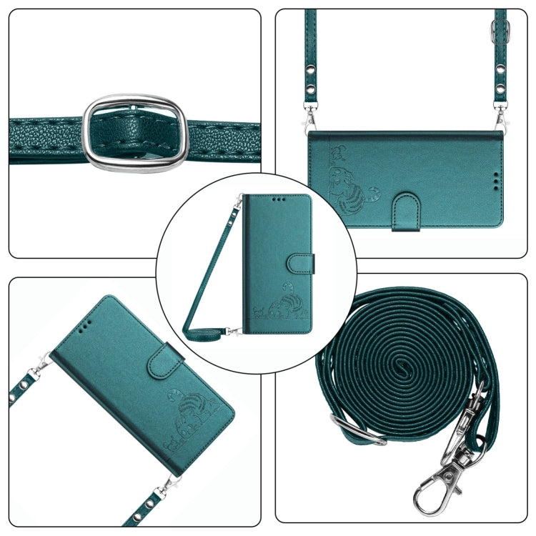 For Blackview A53 Cat Rat Embossed Pattern RFID Leather Phone Case with Lanyard(Peacock Green) - More Brand by buy2fix | Online Shopping UK | buy2fix