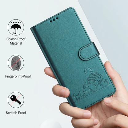 For Blackview Shark 8 Cat Rat Embossed Pattern RFID Leather Phone Case with Lanyard(Peacock Green) - More Brand by buy2fix | Online Shopping UK | buy2fix