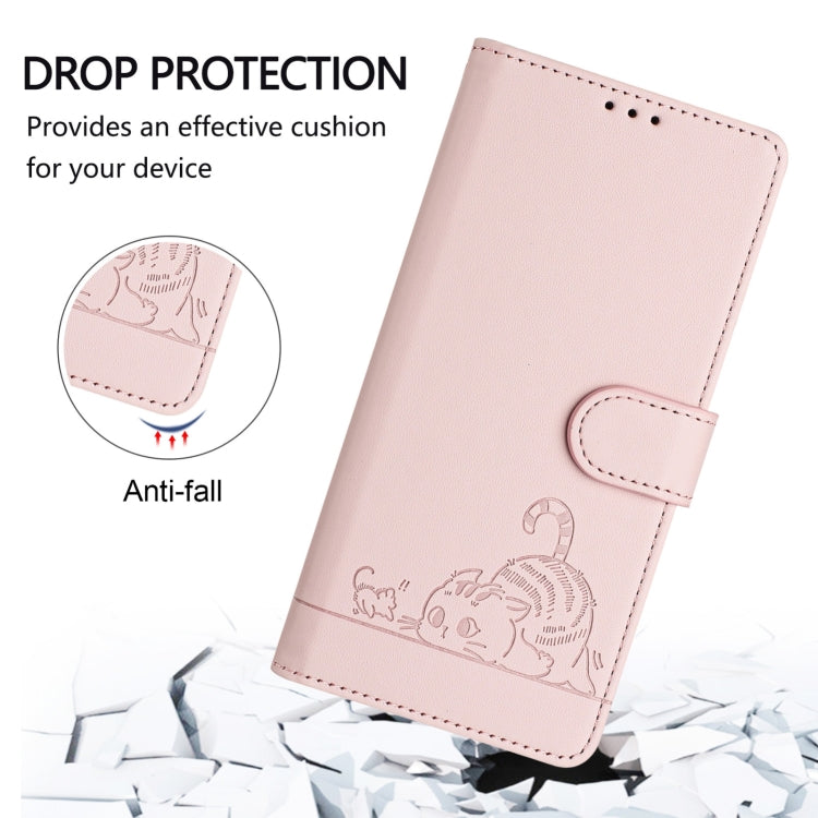 For Blackview Wave 6C Cat Rat Embossed Pattern RFID Leather Phone Case with Lanyard(Pink) - More Brand by buy2fix | Online Shopping UK | buy2fix