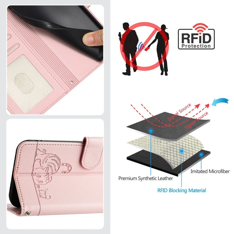 For Blackview Wave 6C Cat Rat Embossed Pattern RFID Leather Phone Case with Lanyard(Pink) - More Brand by buy2fix | Online Shopping UK | buy2fix