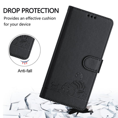 For Blackview Wave 6C Cat Rat Embossed Pattern RFID Leather Phone Case with Lanyard(Black) - More Brand by buy2fix | Online Shopping UK | buy2fix