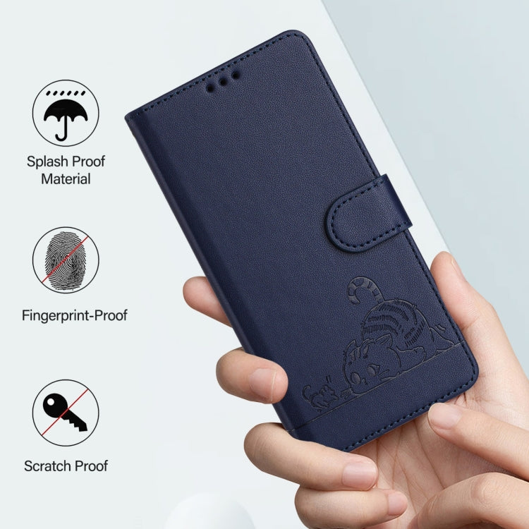 For Blackview Wave 6C Cat Rat Embossed Pattern RFID Leather Phone Case with Lanyard(Blue) - More Brand by buy2fix | Online Shopping UK | buy2fix