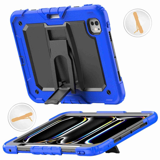 For iPad Pro 11 2024 Silicone Hydric PC Tablet Case with Shoulder Strap & Holder(Blue) - iPad Pro 11 2024 Cases by buy2fix | Online Shopping UK | buy2fix