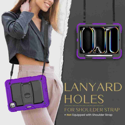 For iPad Pro 11 2024 Silicone Hydric PC Tablet Case with Shoulder Strap & Holder(Purple) - iPad Pro 11 2024 Cases by buy2fix | Online Shopping UK | buy2fix