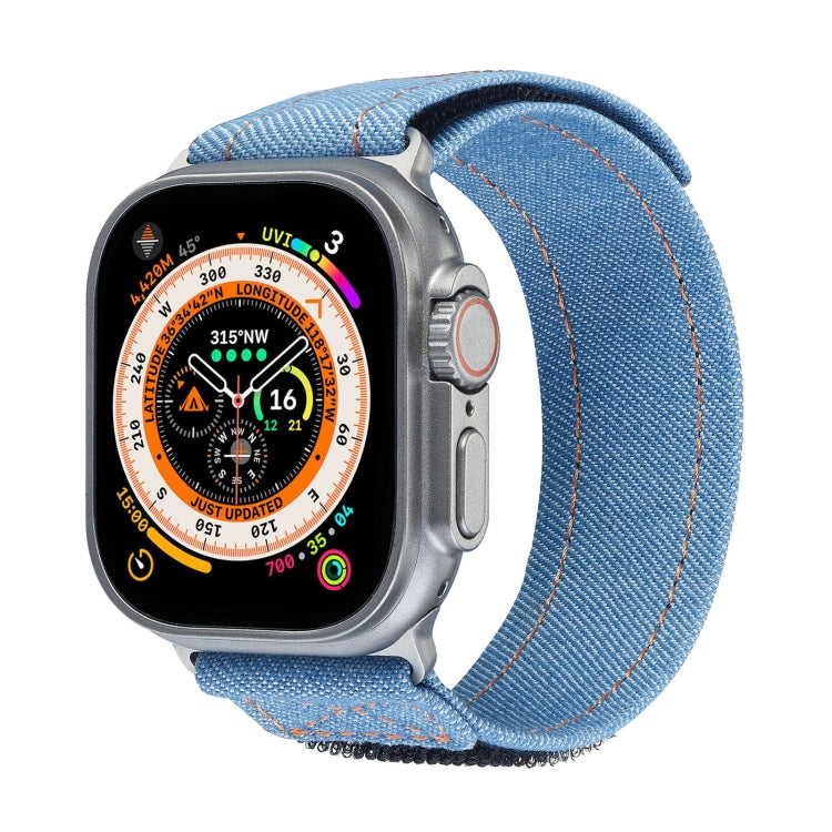 For Apple Watch Ultra 49mm Cowboy Nylon Hook and Loop Fastener Watch Band(Light Blue) - Watch Bands by buy2fix | Online Shopping UK | buy2fix