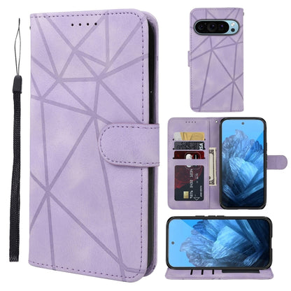 For Google Pixel 9 / 9 Pro Skin Feel Geometric Lines Leather Phone Case(Purple) - Google Cases by buy2fix | Online Shopping UK | buy2fix