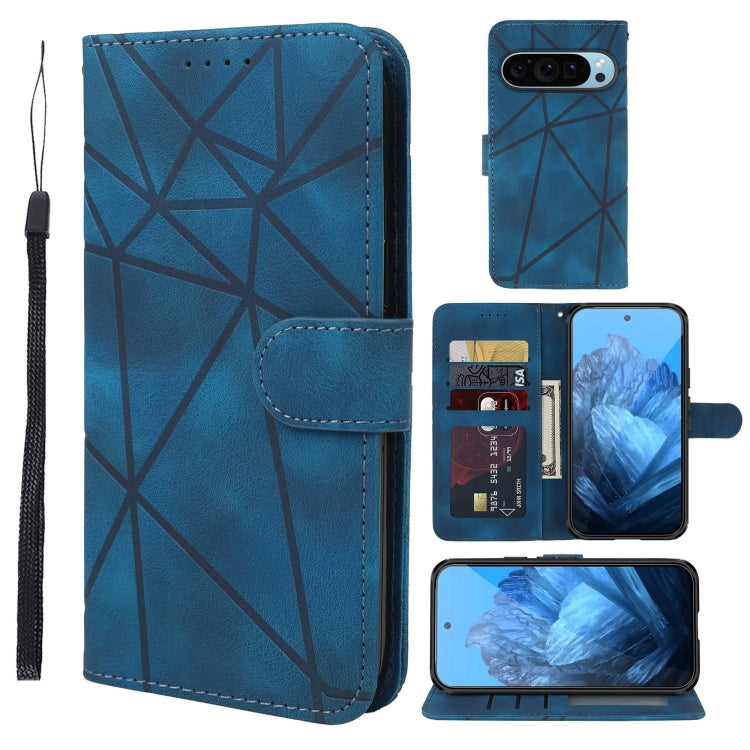 For Google Pixel 9 Pro XL Skin Feel Geometric Lines Leather Phone Case(Blue) - Google Cases by buy2fix | Online Shopping UK | buy2fix