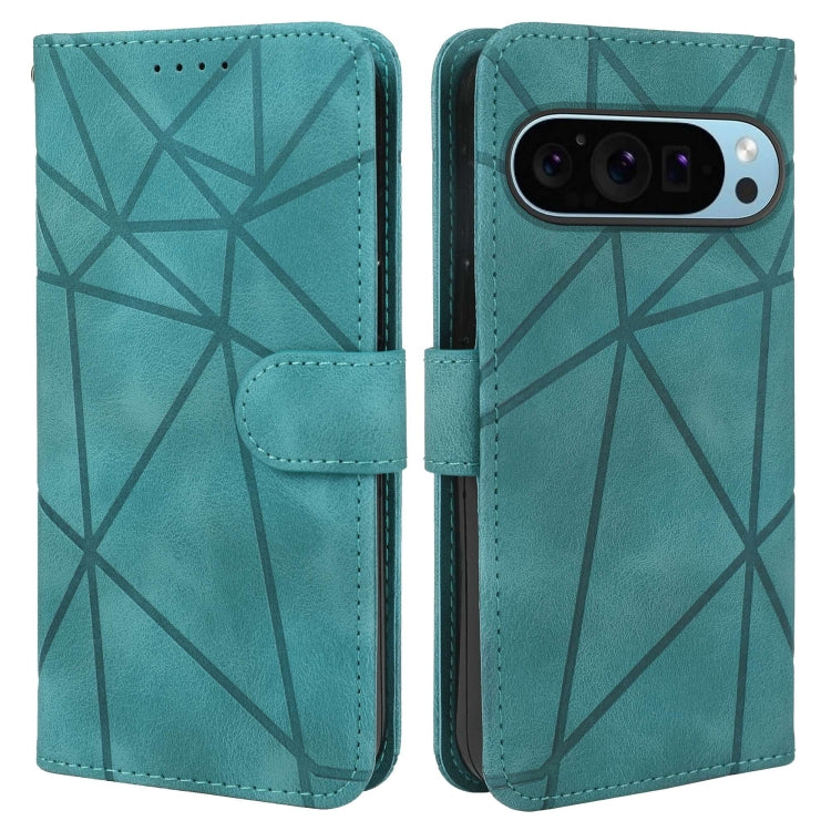 For Google Pixel 9 Pro XL Skin Feel Geometric Lines Leather Phone Case(Green) - Google Cases by buy2fix | Online Shopping UK | buy2fix