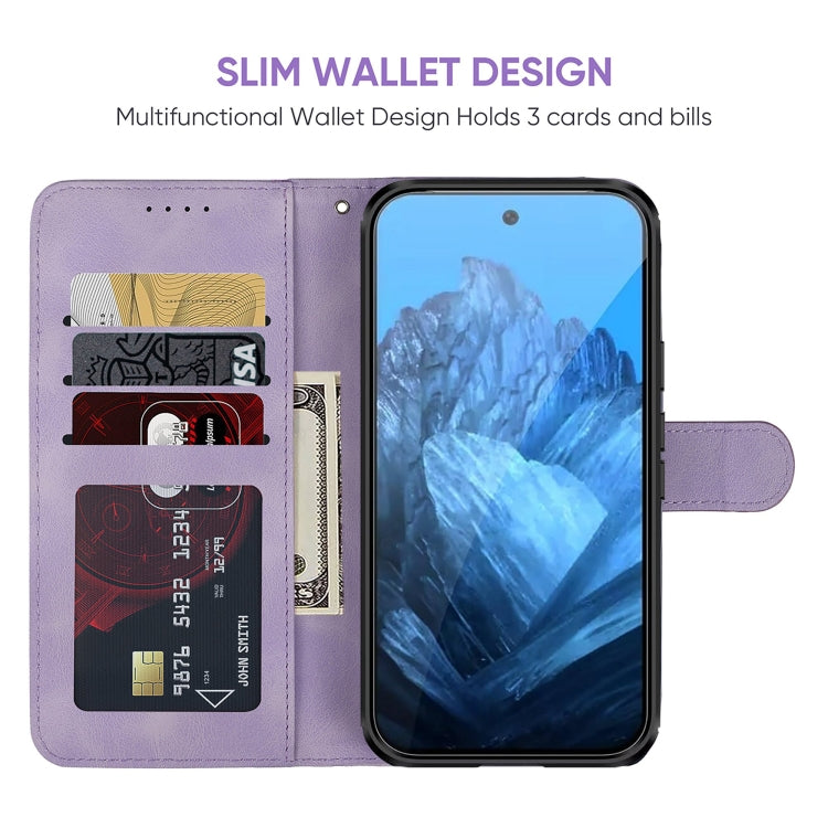 For Google Pixel 9 Pro XL Skin Feel Geometric Lines Leather Phone Case(Purple) - Google Cases by buy2fix | Online Shopping UK | buy2fix